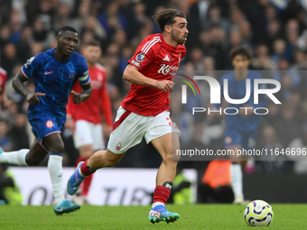 Jota Silva of Nottingham Forest runs with the ball during the Premier League match between Chelsea and Nottingham Forest at Stamford Bridge...