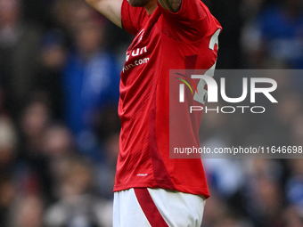 Jota Silva of Nottingham Forest reacts after a missed opportunity at goal during the Premier League match between Chelsea and Nottingham For...