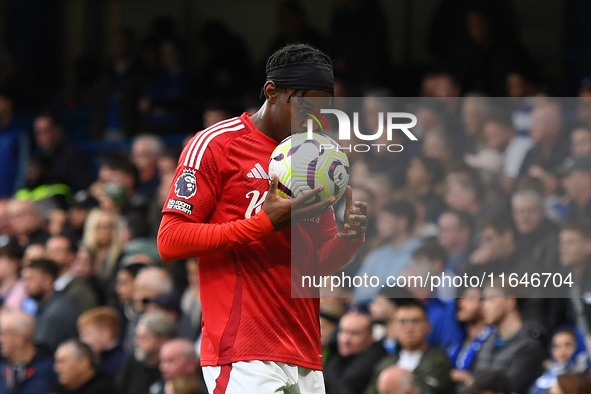 Anthony Elanga of Nottingham Forest participates in the Premier League match between Chelsea and Nottingham Forest at Stamford Bridge in Lon...