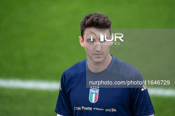 Andrea Cambiaso of Juventus attends the Italy training camp session in Coverciano, Florence, on October 7, 2024. 