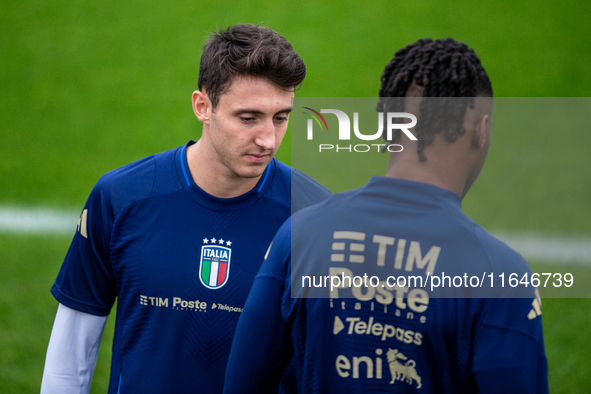 Andrea Cambiaso of Juventus attends the Italy training camp session in Coverciano, Florence, on October 7, 2024. 