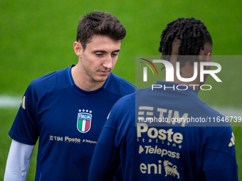 Andrea Cambiaso of Juventus attends the Italy training camp session in Coverciano, Florence, on October 7, 2024. (