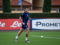 Riccardo Calafiori of Arsenal attends the Italy training camp session in Coverciano, Florence, on October 7, 2024. (