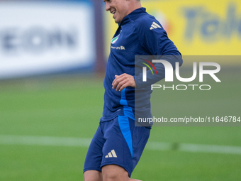 Giacomo Raspadori of SSC Napoli and Juventus attends the Italy training camp session in Coverciano, Florence, on October 7, 2024. (