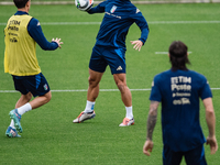 Giacomo Raspadori of SSC Napoli attends the Italy training camp session in Coverciano, Florence, on October 7, 2024. (