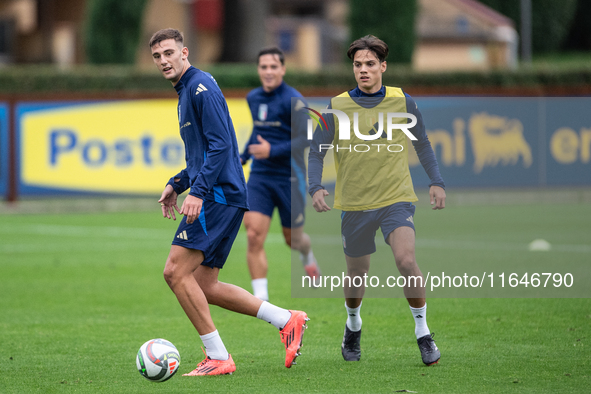 Samuele Ricci and Lorenzo Lucca attend the Italy training camp session in Coverciano, Florence, on October 7, 2024. 