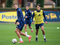 Samuele Ricci and Lorenzo Lucca attend the Italy training camp session in Coverciano, Florence, on October 7, 2024. (