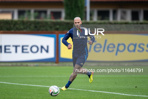 Federico Dimarco attends the Italy training camp session in Coverciano, Florence, on October 7, 2024. 