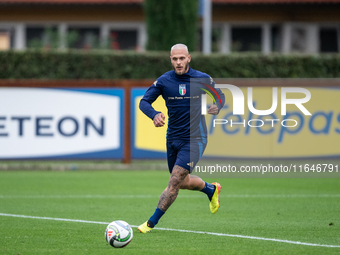 Federico Dimarco attends the Italy training camp session in Coverciano, Florence, on October 7, 2024. (