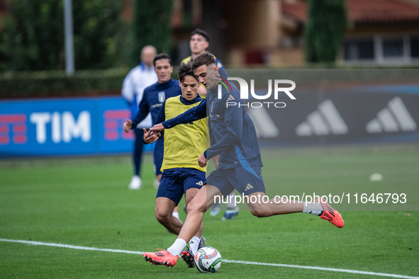 Lorenzo Lucca of Udinese attends the Italy training camp session in Coverciano, Florence, on October 7, 2024. 