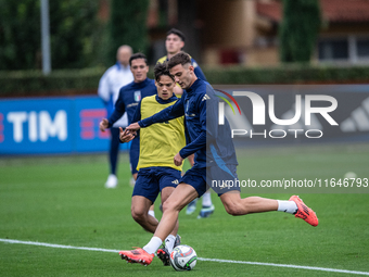 Lorenzo Lucca of Udinese attends the Italy training camp session in Coverciano, Florence, on October 7, 2024. (