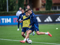 Lorenzo Lucca of Udinese attends the Italy training camp session in Coverciano, Florence, on October 7, 2024. (