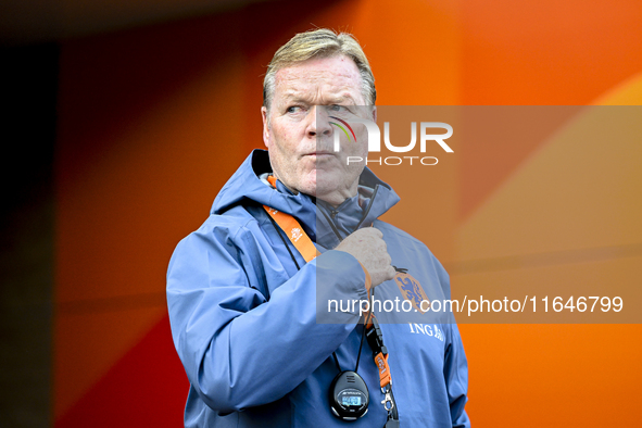 Netherlands trainer coach Ronald Koeman participates in the match training and press conference for the Netherlands on October 7, 2024, at t...