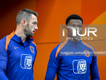 Netherlands players Stefan de Vrij and Denzel Dumfries participate in the training and press conference for the Netherlands Nations League s...