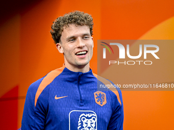 Netherlands player Mats Wieffer participates in the training and press conference for the Netherlands on October 7, 2024, at the KNVB Campus...