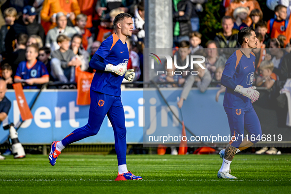 Netherlands goalkeeper Bart Verbruggen participates in the training and press conference for the Netherlands Nations League season 2024-2025...