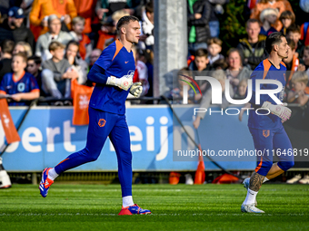 Netherlands goalkeeper Bart Verbruggen participates in the training and press conference for the Netherlands Nations League season 2024-2025...