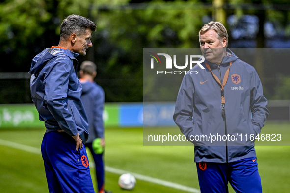 Netherlands assistant trainer Wim Jonk and Netherlands trainer coach Ronald Koeman are present during the training and press conference for...