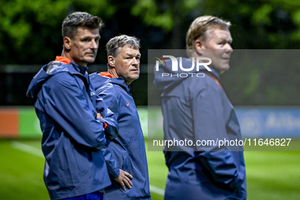 Netherlands assistant trainer Wim Jonk, Netherlands trainer coach Ronald Koeman, and Netherlands assistant trainer Erwin Koeman are present...