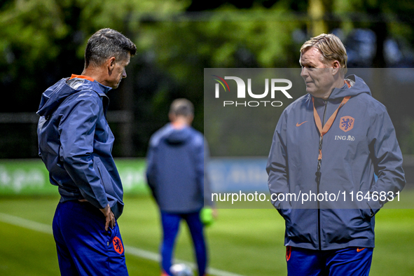 Netherlands assistant trainer Wim Jonk and Netherlands trainer coach Ronald Koeman are present during the training and press conference for...