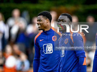 Netherlands players Denzel Dumfries and Brian Brobbey participate in the training and press conference for the Netherlands Nations League se...