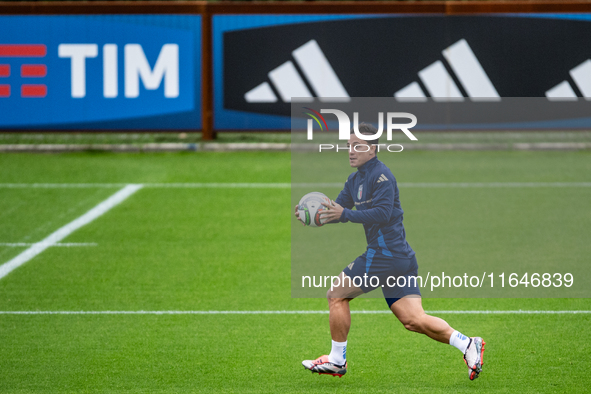 Giacomo Raspadori of SSC Napoli attends the Italy training camp session in Coverciano, Florence, on October 7, 2024. 