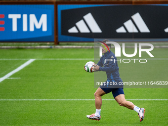 Giacomo Raspadori of SSC Napoli attends the Italy training camp session in Coverciano, Florence, on October 7, 2024. (