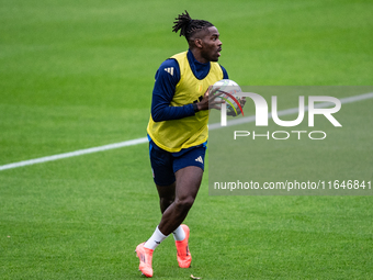 Caleb Okoli attends the Italy training camp session in Coverciano, Florence, on October 7, 2024. (