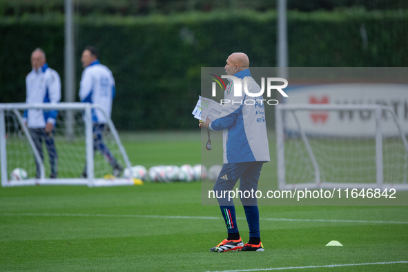 The Head Coach of Italy attends the Italy training camp session in Coverciano, Florence, on October 7, 2024. 