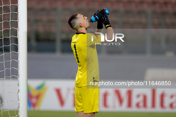 Hugo Sacco, goalkeeper of Hibernians, drinks during the Malta 360 Sports Premier League soccer match between Hamrun Spartans and Hibernians...