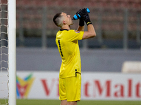 Hugo Sacco, goalkeeper of Hibernians, drinks during the Malta 360 Sports Premier League soccer match between Hamrun Spartans and Hibernians...