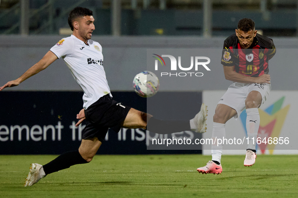 Ederson Bruno Domingo of Hamrun Spartans shoots towards the opposing goal during the Malta 360 Sports Premier League soccer match between Ha...