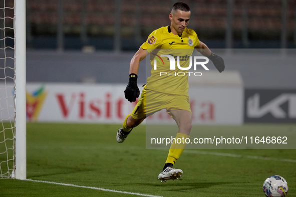 Hugo Sacco, goalkeeper of Hibernians, is in action during the Malta 360 Sports Premier League soccer match between Hamrun Spartans and Hiber...