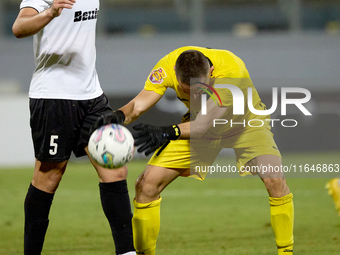 Hugo Sacco, goalkeeper of Hibernians, reacts in celebration after the Malta 360 Sports Premier League soccer match between Hamrun Spartans a...