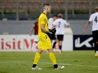 Hugo Sacco, goalkeeper of Hibernians, gestures during the Malta 360 Sports Premier League soccer match between Hamrun Spartans and Hibernian...