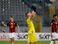 Hugo Sacco, goalkeeper of Hibernians, reacts in celebration after the Malta 360 Sports Premier League soccer match between Hamrun Spartans a...