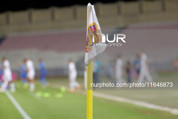 The Malta 360 Sports Premier League logo appears on the corner flag before the Malta 360 Sports Premier League soccer match between Zabbar S...