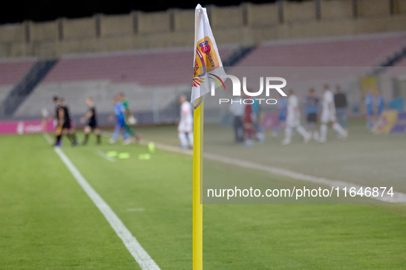 The Malta 360 Sports Premier League logo appears on the corner flag before the Malta 360 Sports Premier League soccer match between Zabbar S...