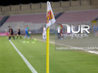 The Malta 360 Sports Premier League logo appears on the corner flag before the Malta 360 Sports Premier League soccer match between Zabbar S...