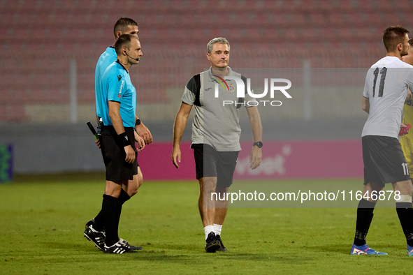 Branko Nisevic, head coach of Hibernians, reacts in celebration after the Malta 360 Sports Premier League soccer match between Hamrun Sparta...