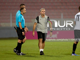 Branko Nisevic, head coach of Hibernians, reacts in celebration after the Malta 360 Sports Premier League soccer match between Hamrun Sparta...