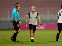 Branko Nisevic, head coach of Hibernians, reacts in celebration after the Malta 360 Sports Premier League soccer match between Hamrun Sparta...