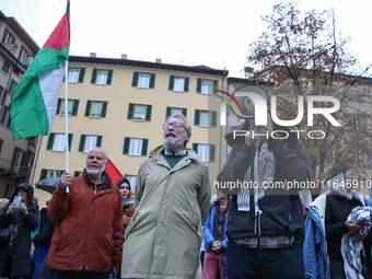 In Brescia, Italy, on October 7, 2024, a pro-Palestinian rally takes place on the anniversary of the Hamas attack on Israel. In the picture:...