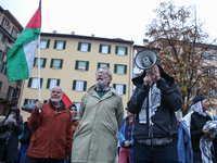 In Brescia, Italy, on October 7, 2024, a pro-Palestinian rally takes place on the anniversary of the Hamas attack on Israel. In the picture:...