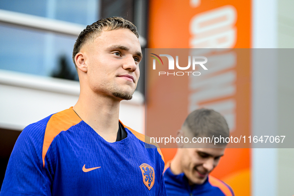 Netherlands goalkeeper Bart Verbruggen participates in the training and press conference for the Netherlands Nations League season 2024-2025...