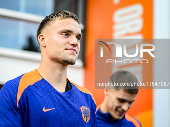 Netherlands goalkeeper Bart Verbruggen participates in the training and press conference for the Netherlands Nations League season 2024-2025...