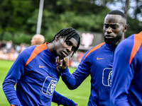 Netherlands players Jeremie Frimpong and Lutsharel Geertruida participate in the training and press conference for the Netherlands Nations L...