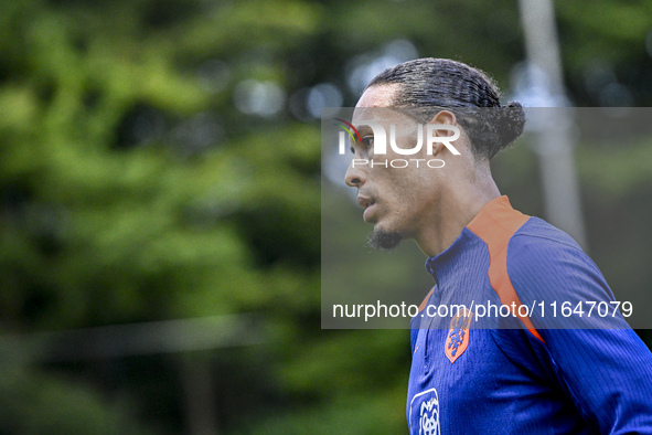 Netherlands player Virgil van Dijk participates in the training and press conference for the Netherlands Nations League season 2024-2025 at...