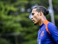 Netherlands player Virgil van Dijk participates in the training and press conference for the Netherlands Nations League season 2024-2025 at...