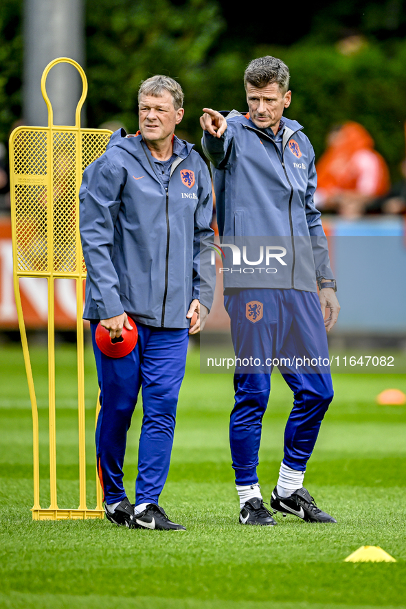 Netherlands assistant trainer Erwin Koeman and Netherlands assistant trainer Wim Jonk are present during the training and press conference f...